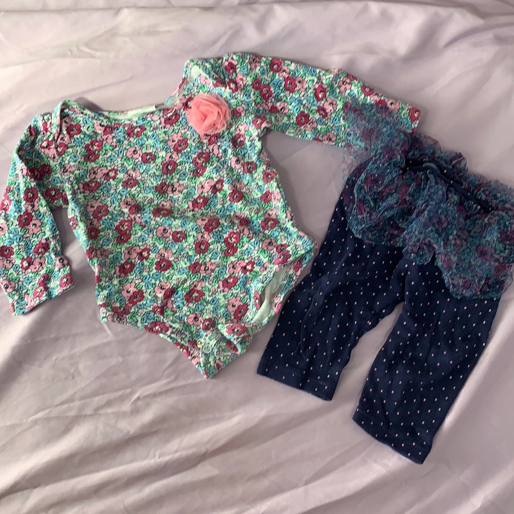 Floral Onesie and Ruffle Pants Set